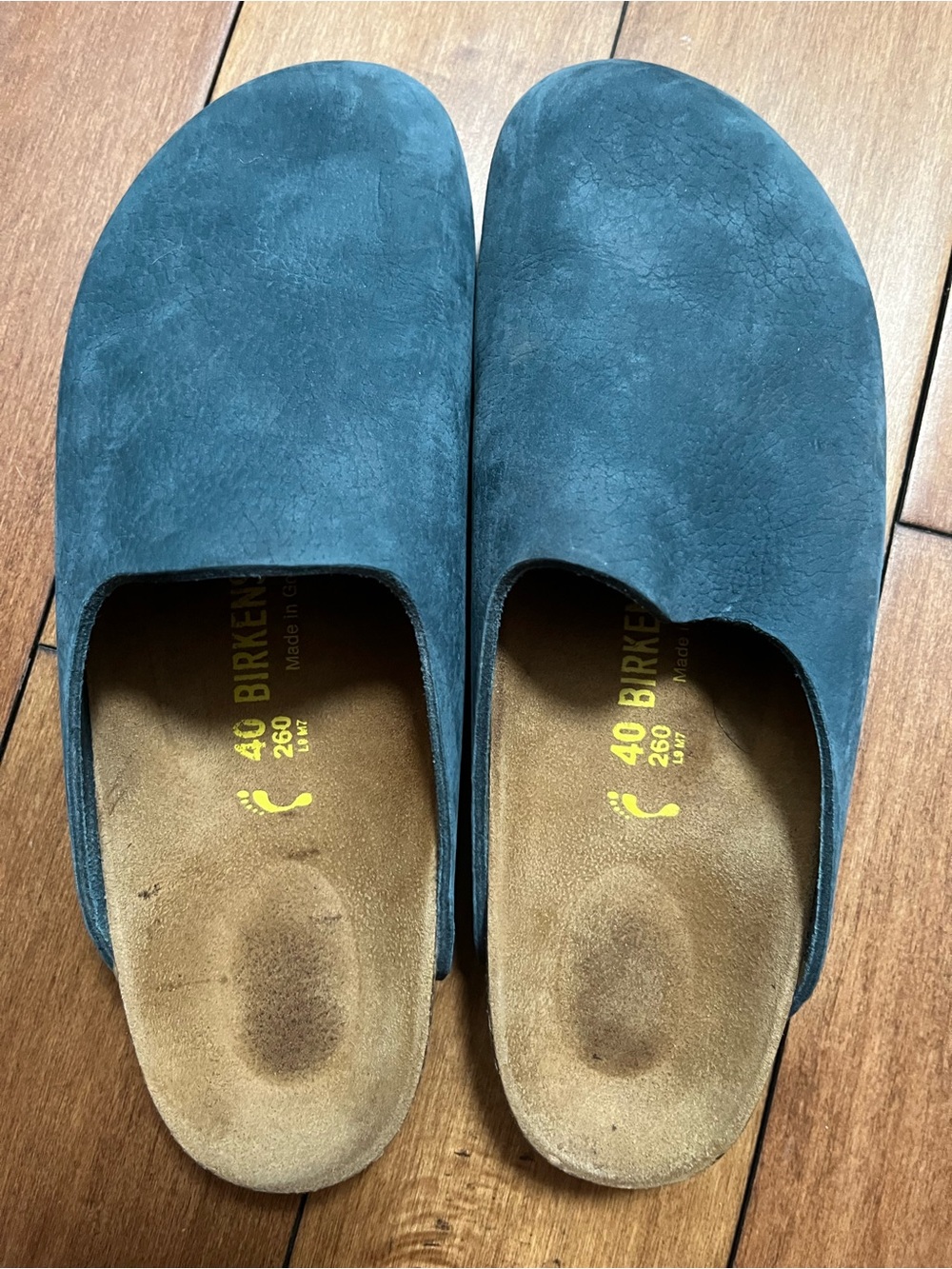 Birkenstock Amsterdam Blue Leather Clogs
